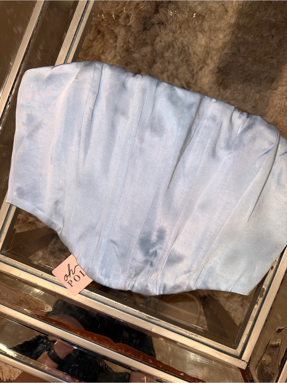 Oh Polly Baby Blue Satin Bustier Top